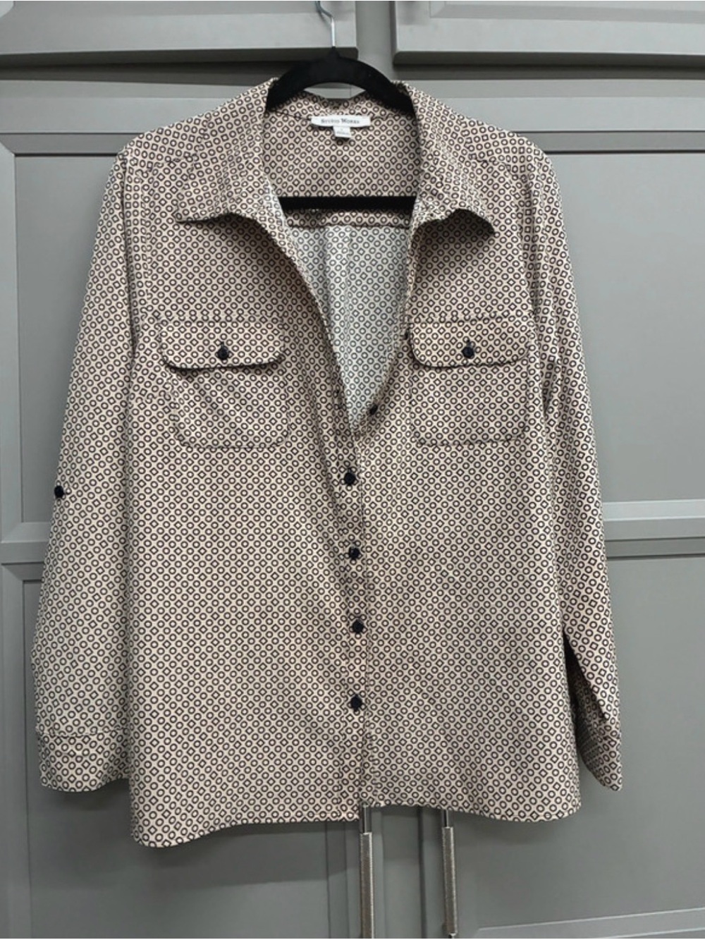 Studio Works Cream and Black Geometric Utility Shirt Jacket